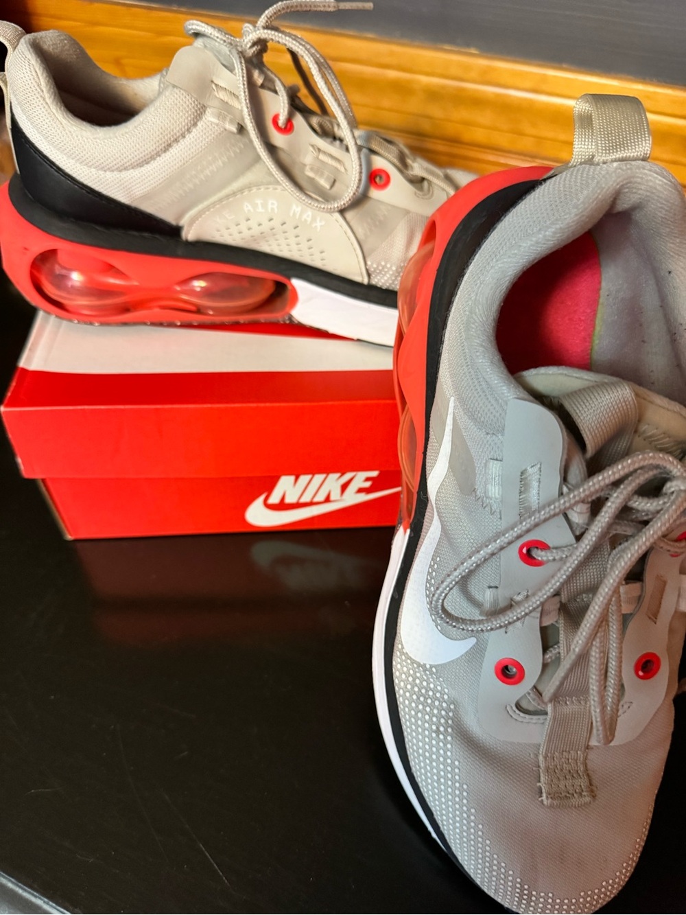 Nike Women's Air Max Athletic Shoes in Light Gray and Coral